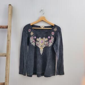 One World Navy Blue Long Sleeve Bling Tee Size L